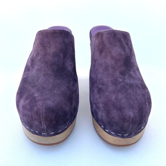 New Charlotte Stone Marlo Suede Heeled Clogs Plum Purple 9 Boho Bohemian - Picture 3 of 9